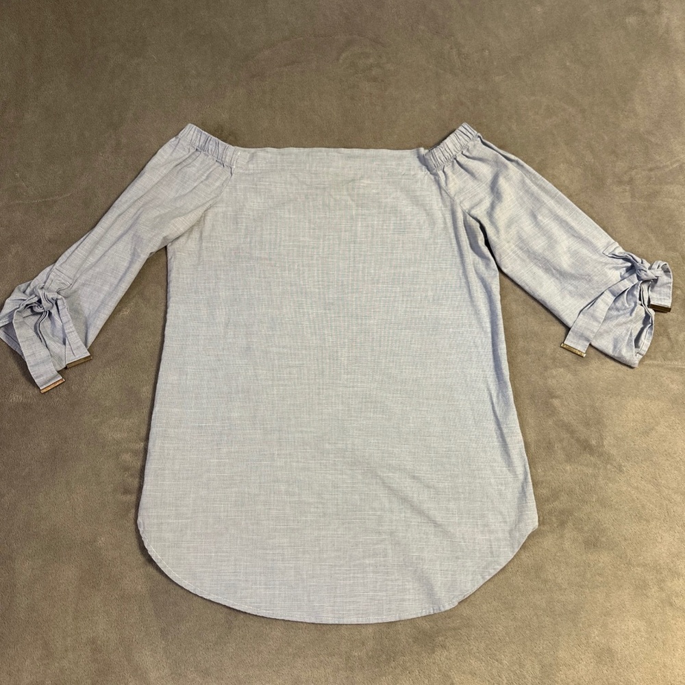 Blue Chambray Off the Shoulder Cotton Blend Top XS Dynamite 3/4 sleeve